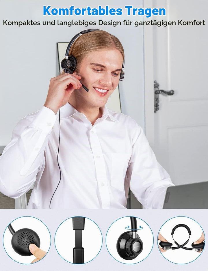 New Bee Headset PC Computer Headset mit Mikrofon Business Headsets USB Typ-C 3.5mm für Call Center O