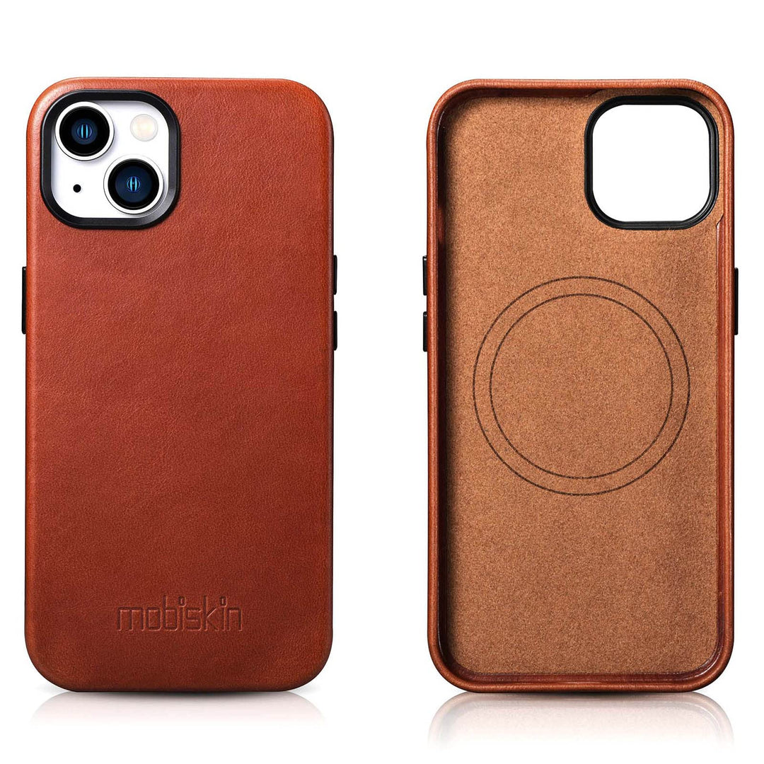 Mobiskin Hülle kompatibel mit Apple iPhone 14 Plus (6,7 Zoll), Handyhülle mit echtem Leder, Case, Sc