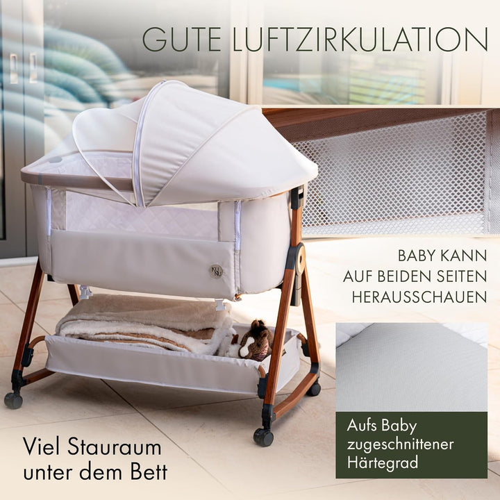 KUNU® Babybett - Beistellbett Baby mit Rollen für Boxspringbett - 3 in 1 rollbares Baby Bett Reise B