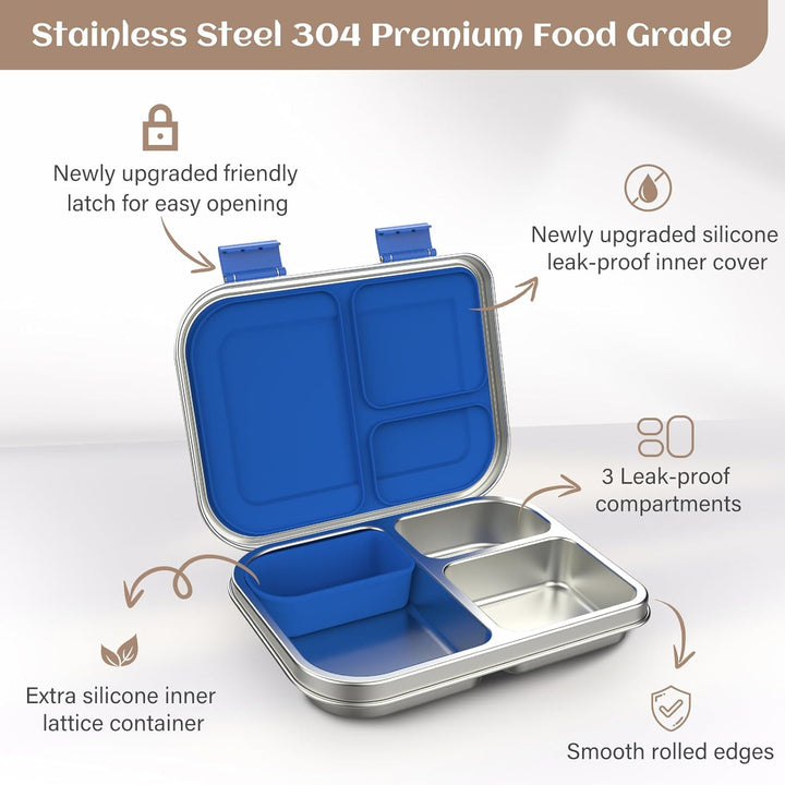 VITONIS Edelstahl Brotdose Lunchbox Kinder, Metal Bento Lunch Box Auslaufsicher,3 Fächern mit Siliko