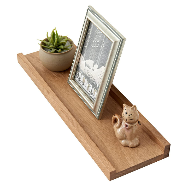 OAKERLAND Schweberegal Eiche Massiv Bilderleiste Holz 50cm Klein Wandregal für Küche, Wohnzimmer, Sc