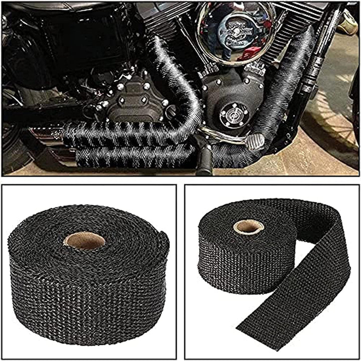 Hitzeschutzband Motorrad 15M Schwarz, Auspuff Hitzeschutzband mit 12 Stück 300x4,6 mm Deecam Kabelbi
