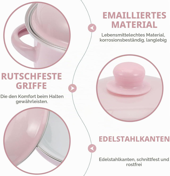 PRETYZOOM Suppentopf Emaille 1,1l mit Deckel Kochtopf mit Zwei Henkeln Hitzebeständiger Schmortopf f