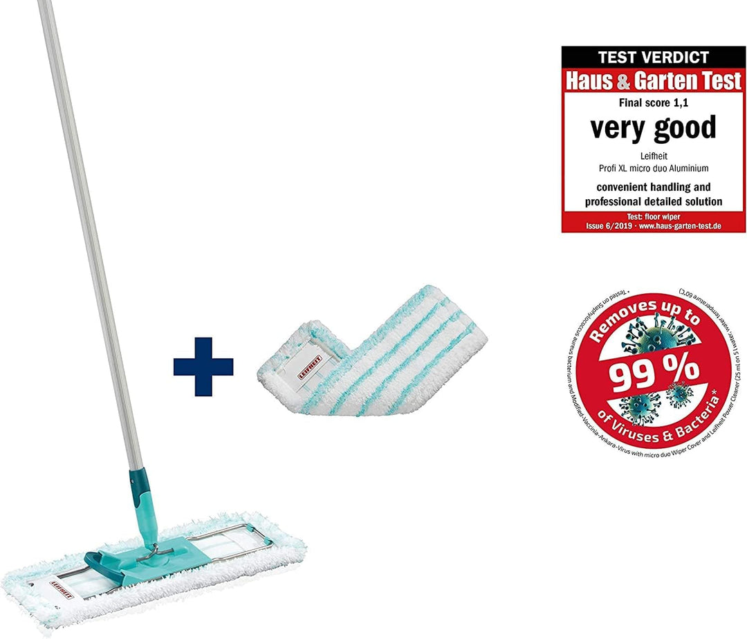 Leifheit rückenschonender Bodenwischer Profi XL Micro Duo inkl. Ersatzbezug Micro Duo aus Mikrofaser