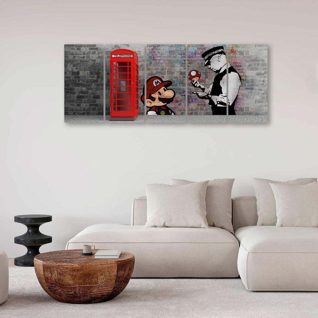 murando - Bilder Banksy Mario 200x80 cm Vlies Leinwandbild 5 tlg Kunstdruck modern Wandbilder XXL Wa