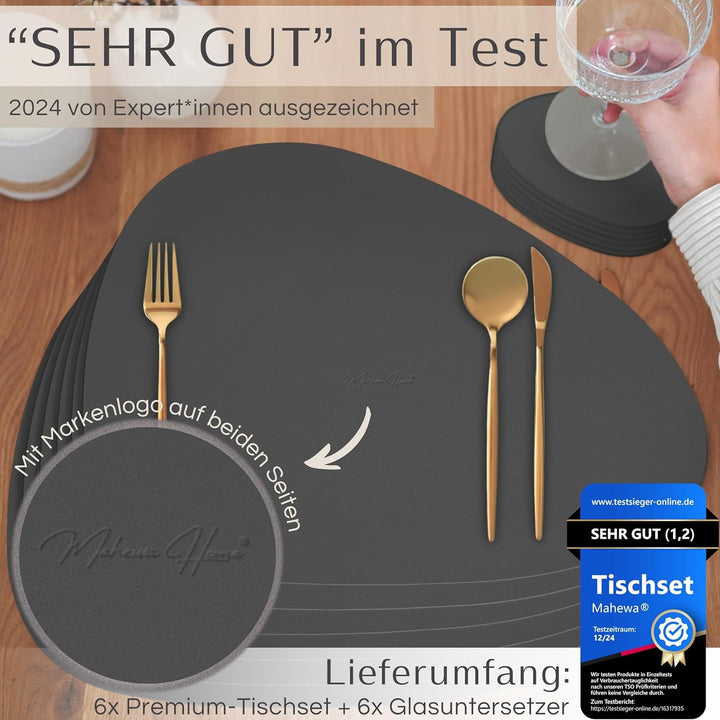 Mahewa® 6er Set Premium Tischset aus Kunstleder - Platzset abwaschbar und wasserdicht - Platzdeckche