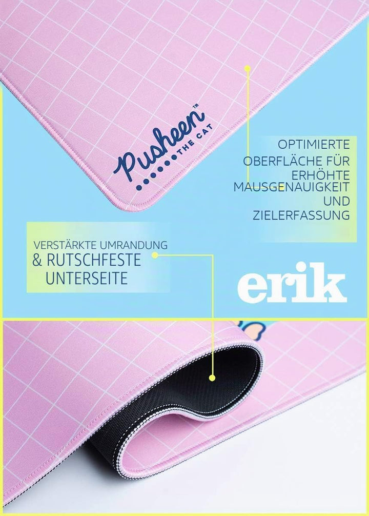 Grupo Erik Gaming Mauspad XXL Pusheen Mauspad Pink Gross - Gaming Mousepad XXL rutschfest und Wasser