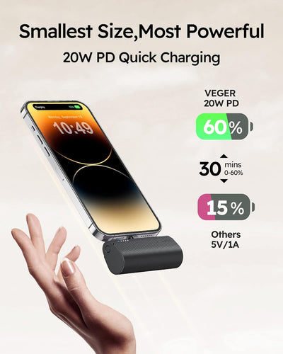 VEGER Power Bank 5000mAh, 20W PD Mini Tragbare Powerbank Externer Akku, Schnelles Aufladen Kabellose