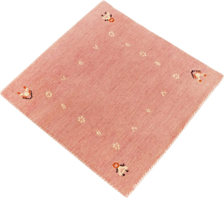 RUG PRINCE Wollteppich Gabbeh Muti 60x60 Handgewebt Quadratisch Rosa Einfarbig Handarbeit 60x60 cm R