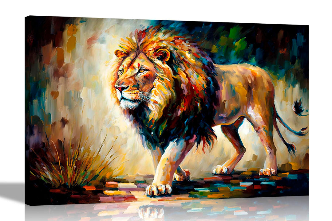 Artley Prints - Löwe Spaziergang Abstrakte Wandleinwand für Wohnzimmer, Schlafzimmer, Wildtiere, Bil