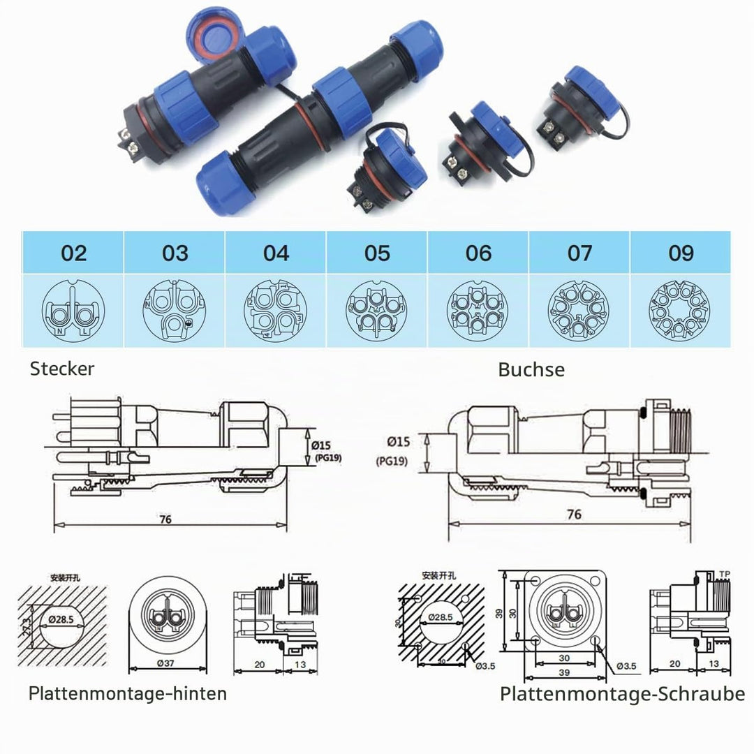 TY28 2 Pin 45A lötfrei Luftfahrt wasserdicht Boot Marine Schnellkupplung Panel Mount Connector männl