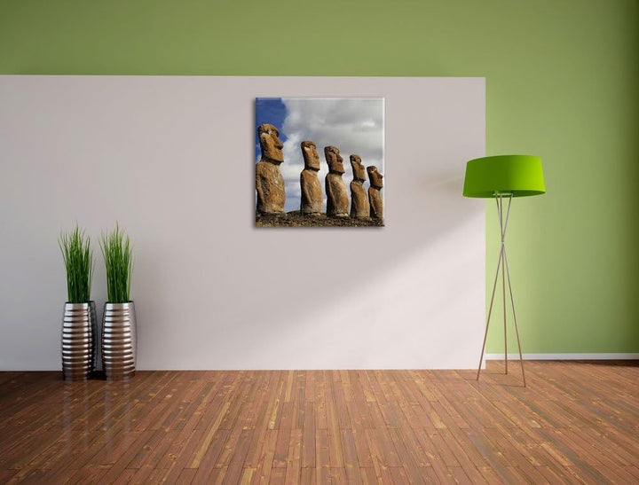 Pixxprint Moai Statuen auf den Osterinseln, Format: 70x70 auf Leinwand, 70x70