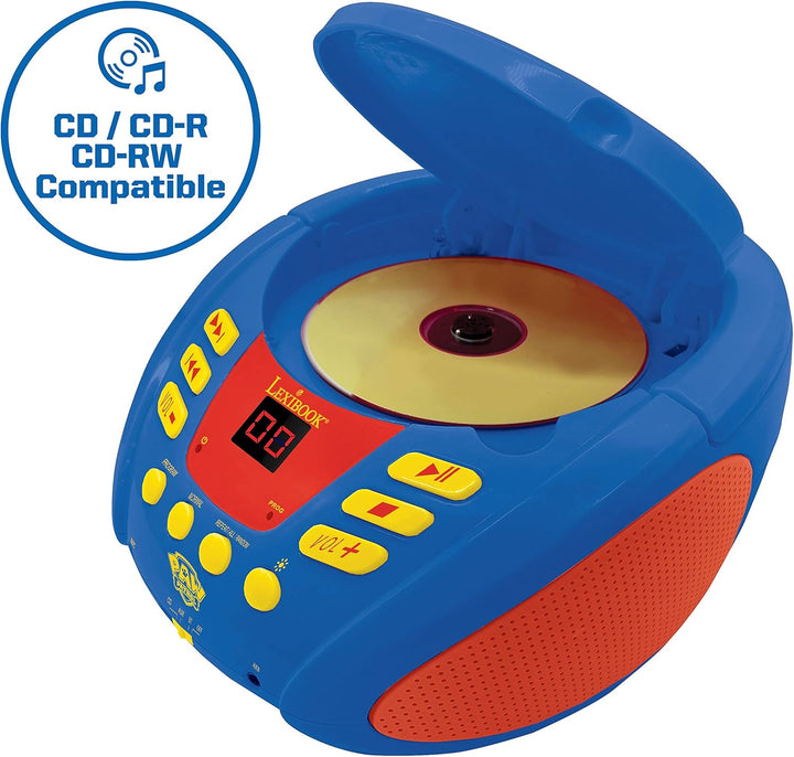 Lexibook, Paw Patrol, Bluetooth-CD-Player für Kinder, tragbar, mehrfarbige Lichteffekte, Mikrofonbuc