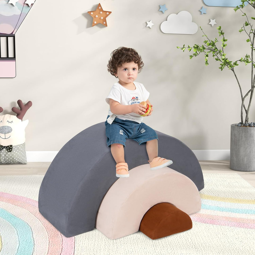 COSTWAY 3-TLG. Softbausteine, Schaumstoffbausteine zum Klettern und Krabbeln für Babys, Kletterbogen