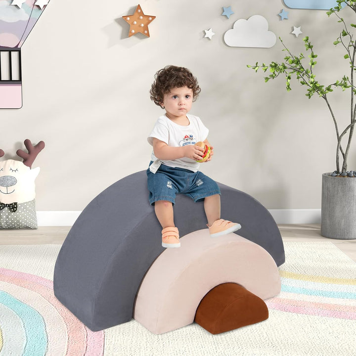COSTWAY 3-TLG. Softbausteine, Schaumstoffbausteine zum Klettern und Krabbeln für Babys, Kletterbogen