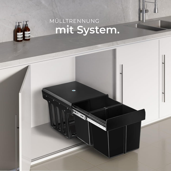 tectake® Abfallsammler, Mülleimer 2 Fächer, Mülltrennsystem Küche, für Schrank, Mülleimer Küche ausz
