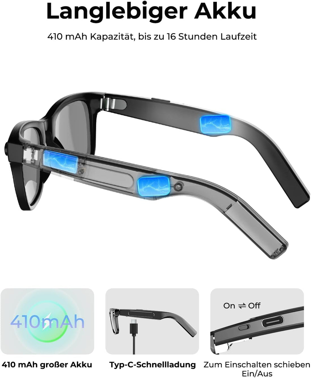 KI Smart-Brille mit Kamera, 800W Kamera & 2K Videoaufnahme, betrieben mit ChatGPT, Echtzeit-Übersetz