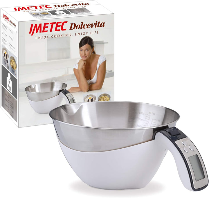 Imetec Elektronische Küchenwaage Dolcevita ES4, wiegt Feststoffe und Flüssigkeiten, herausnehmbarer