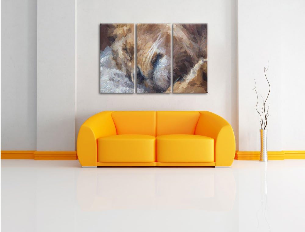 Pixxprint schlafender Löwe Kunst als Leinwandbild/Grösse: 3 Teilig (120x80) / Wandbild/Kunstdruck/fe