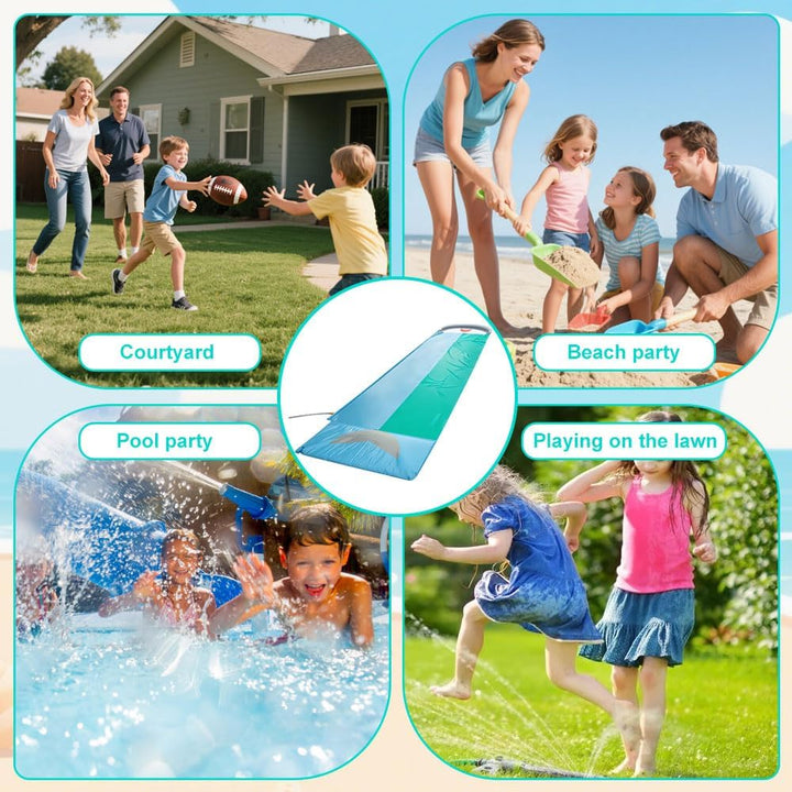 Wasserrutsche Garten, 550x145cm Doppel-Wasserrutsche, Wasserrutschmatte mit Eingebautem Sprinkler, 2