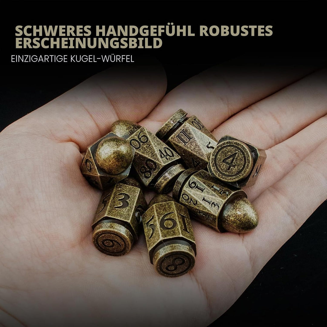 D&D Würfel Set 7 Stück aus Metall, Polyedrische Würfel in Bullet Bronze, für D&D, Rollenspiel Würfel