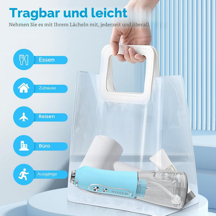 H2ofloss Kabellose tragbare Wasser-Zahnseide, 5 Modi, IPX7 wasserdichte Munddusche, 300 ml, wiederau