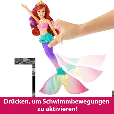 DISNEY Arielle - Meerjungfrauenpuppe mit Farbwechseleffekt, inklusive Seepferdchen-Freund, Diadem, H