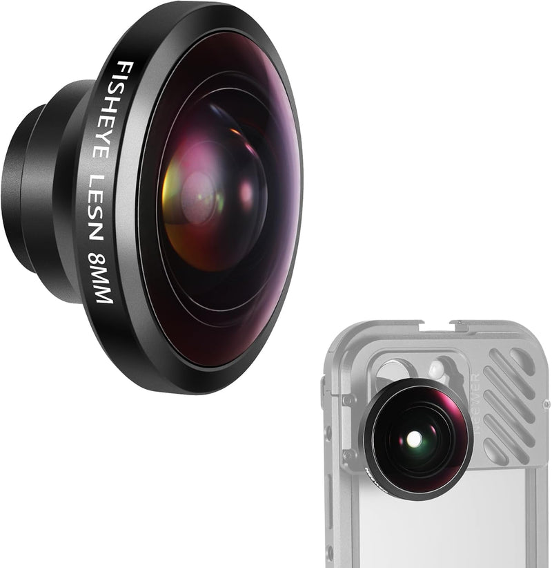 NEEWER 8mm HD Fisheye Telefonobjektiv 220° Weitwinkel für 17mm Objektiv Rückwandplatine mit Gewinde,