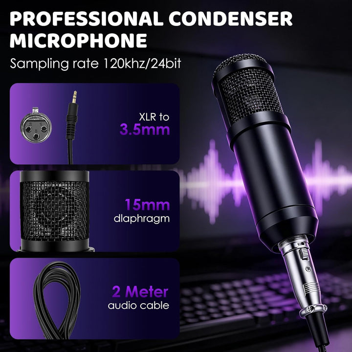 Podcast Mikrofon Set mit Audio Interface &amp; Soundkarte – BM-800 Kondensatormikrofon für Live-Streamin