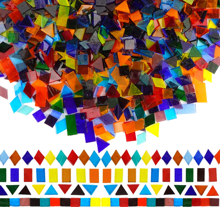 Lanyani 1600 Stück bunte transparente Glasmosaikfliesen, 4 Formen, gemischte Glasstücke für Kunsthan