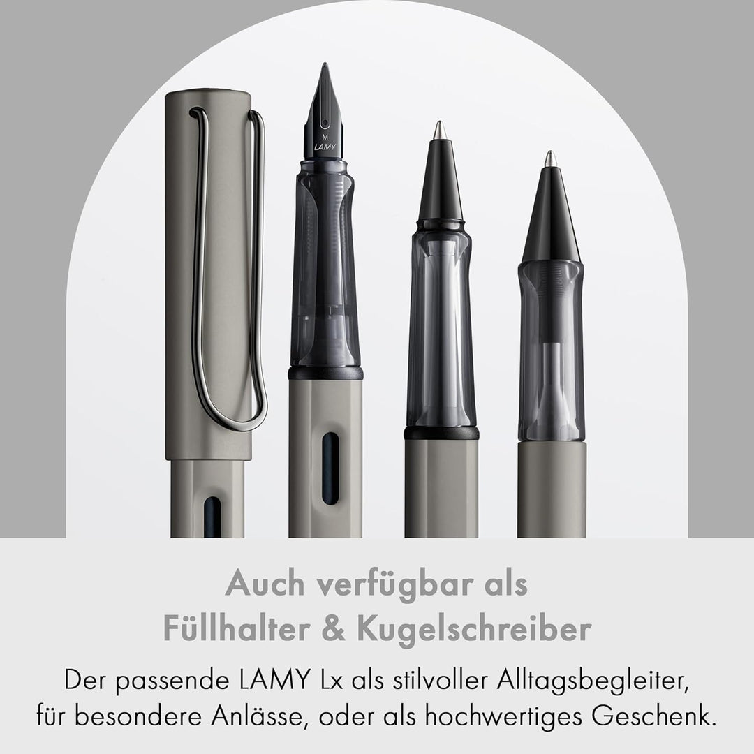 LAMY Lx Tintenroller 357 – Rollpen aus Aluminium, edel eloxiert in der Farbe Ruthenium mit transpare