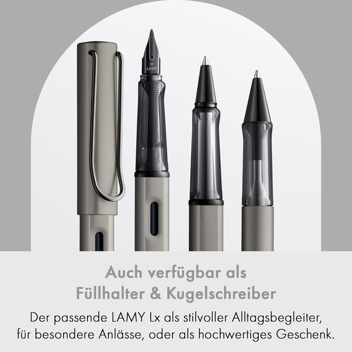 LAMY Lx Tintenroller 357 – Rollpen aus Aluminium, edel eloxiert in der Farbe Ruthenium mit transpare