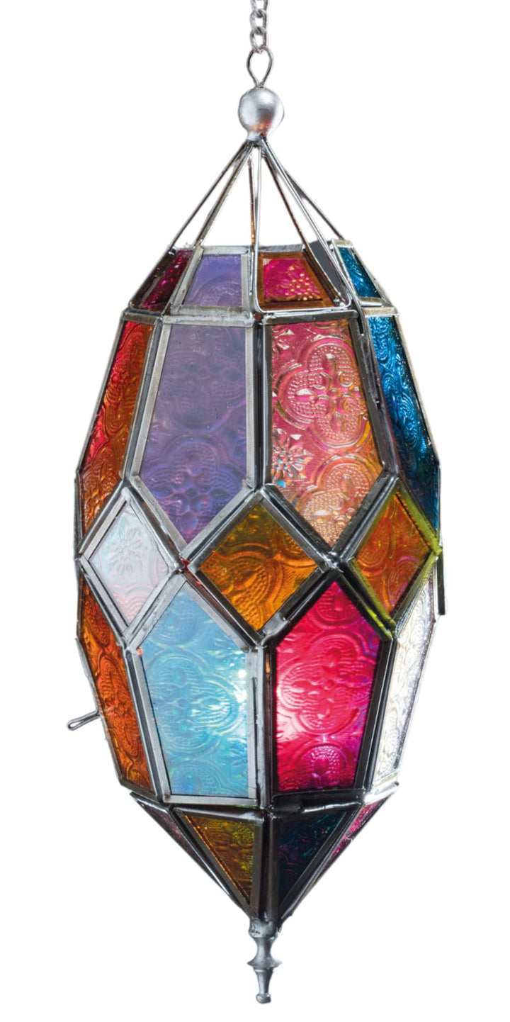 Teelicht-Laterne aus Glas, marokkanischer Stil, gross, mehrfarbig Mehrfarbig L, Mehrfarbig L