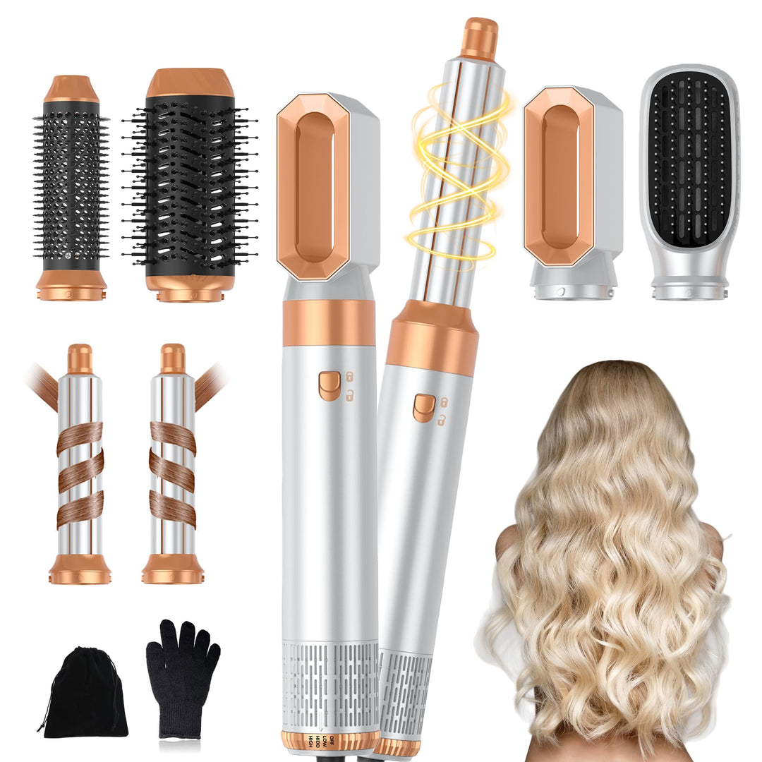 Hairstyler 6 in 1 Airbrush Haarstyler | Pro Air Styler Set - 1000W Rundbürstenföhn, Air Curler, Warm