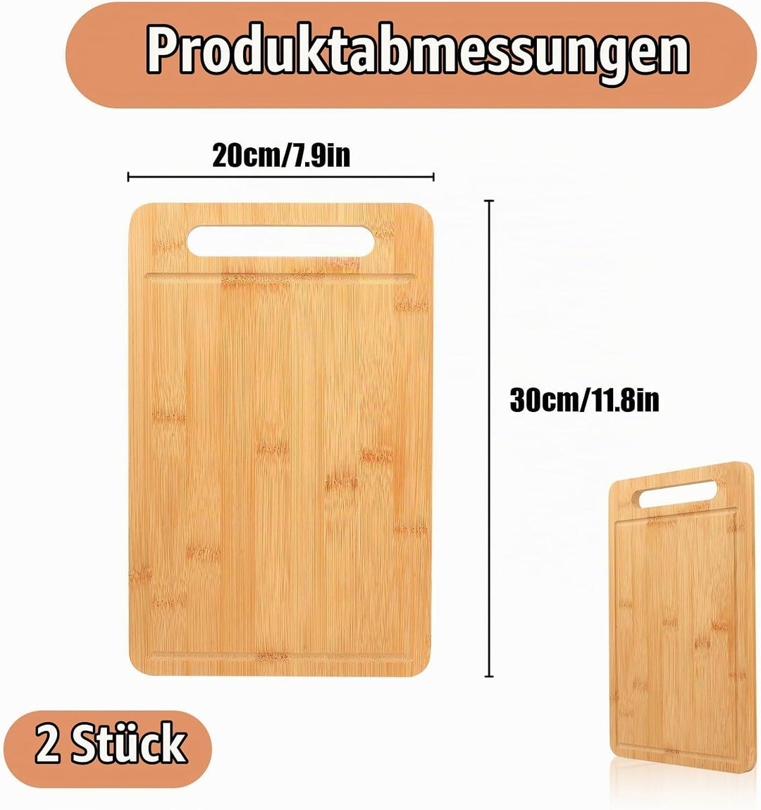 2 Stück Graviertes Bambus Schneidebrett Holzbrett Küche Holzbretter, Holzschneidebrett, Schneidbrett