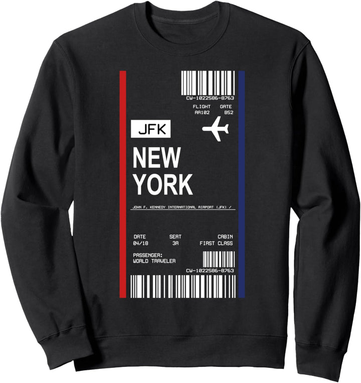 Bordkarte Flugticket New York Flughafen Passagier Fluggast Sweatshirt