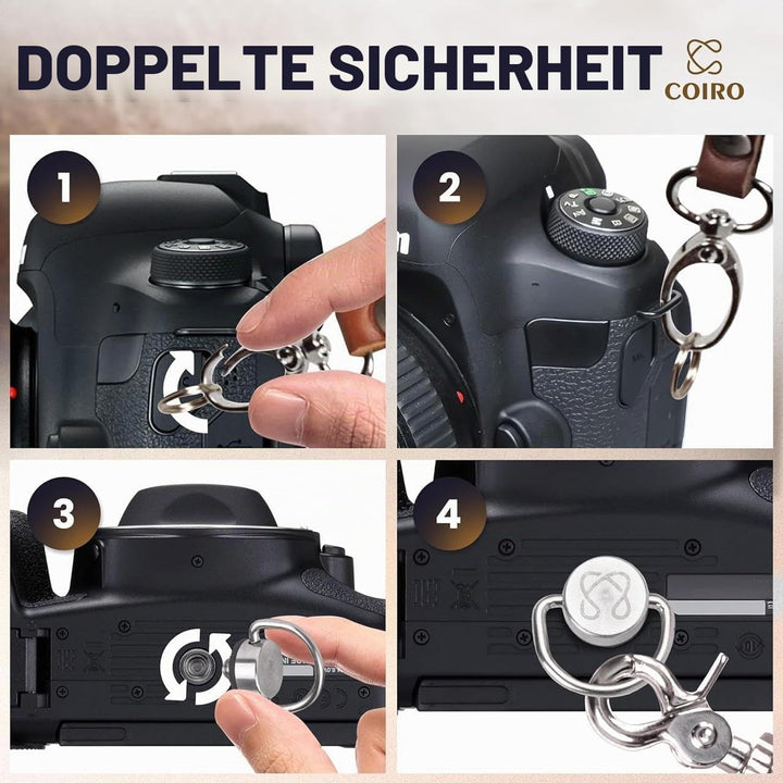 C Coiro Kameragurt für 2 Kameras - Dual Shoulder Leder Kameragurt - Doppel Kameragurt für DSLR/SLR,