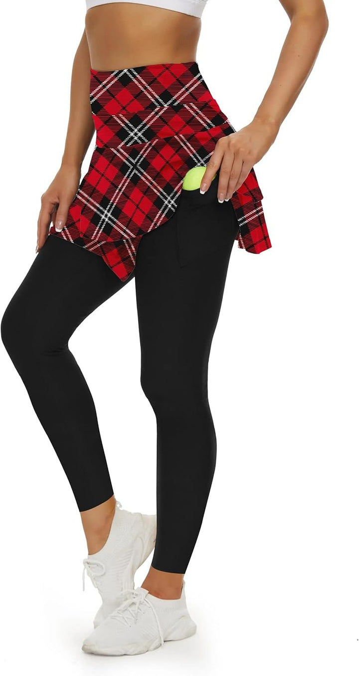 WOWENY Tennisrock Damen Golf Skort Mit Hose, Rock Damen Sommer kurz Sportrock Mit Hose, Faltenrock L