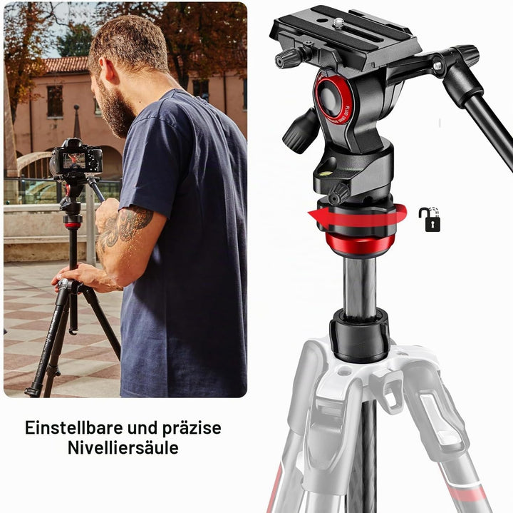 Manfrotto Befree Live Carbon Reisestativ Twist (Drehverschluss) mit Fluid-Video Kopf inkl. Tasche (T