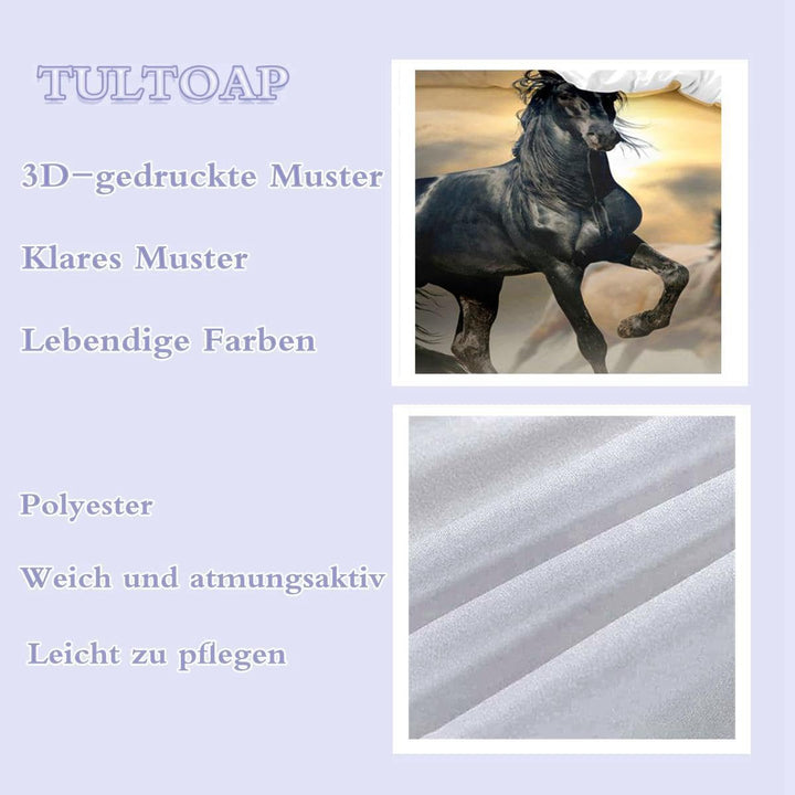 Pferde Motiv Bettbezug,Das laufende Pferd Motiv Kinder Bettwäsche Set,3D-Druck Tiere Pferd Motiv Bet