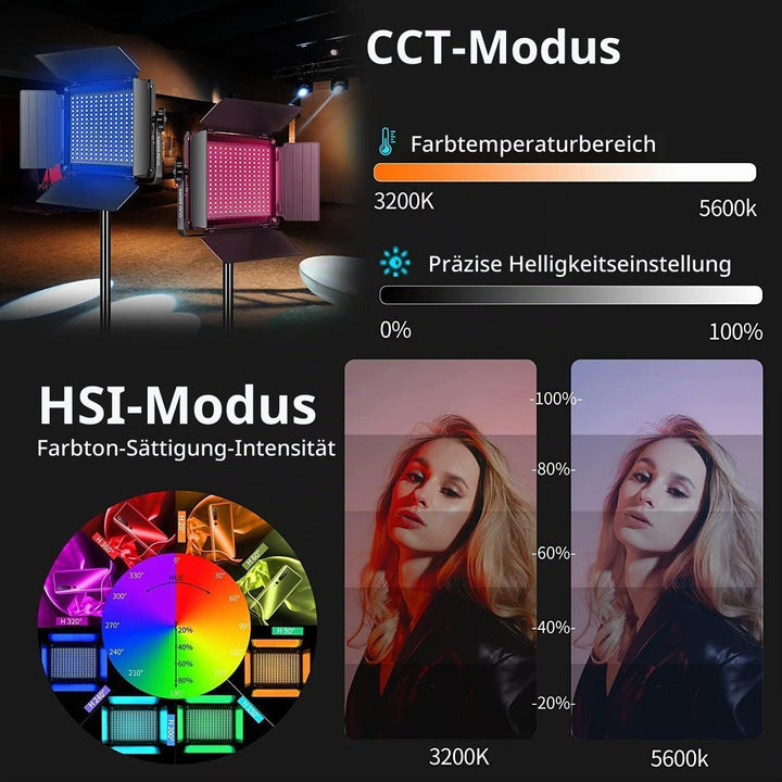 GVM LED Videoleuchte Panel Set, 60W LED Video Beleuchtung mit Ständer, 3200K~5600K APP-Steuerung LED