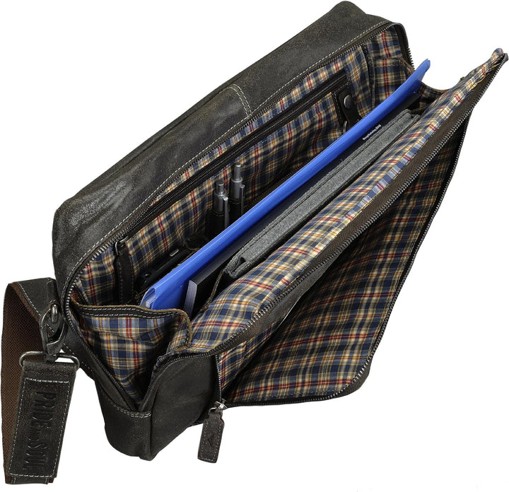 Umhängetasche King, aus echtem Leder, ca. 39 x 27 x 6 cm, braun