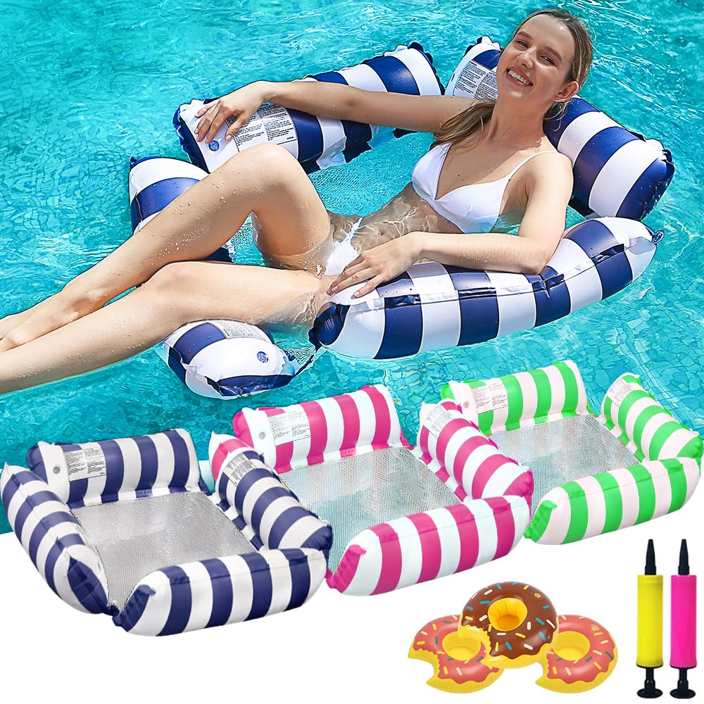3 Pack Pool Float Chair Lounge für Erwachsene, Aufblasbare Pool Floats 4-in-1 Mehrzweck-Poolschwimme