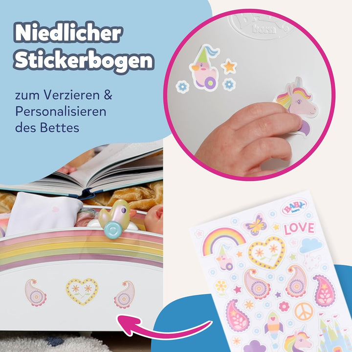 BABY Born Regenbogenbett, Puppenbett mit Regenbogenlichtern und beruhigender Einschlafmelodie inkl.