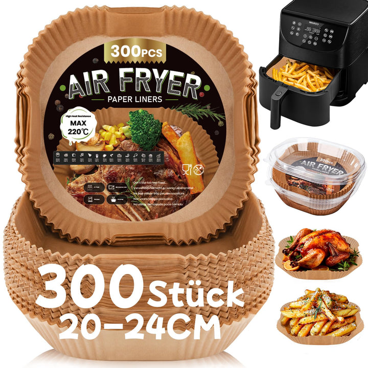300 Stück Backpapier für Heissluftfritteuse,20-24CM Airfryer Backpapier Antihaft Wasserdicht Ölfest
