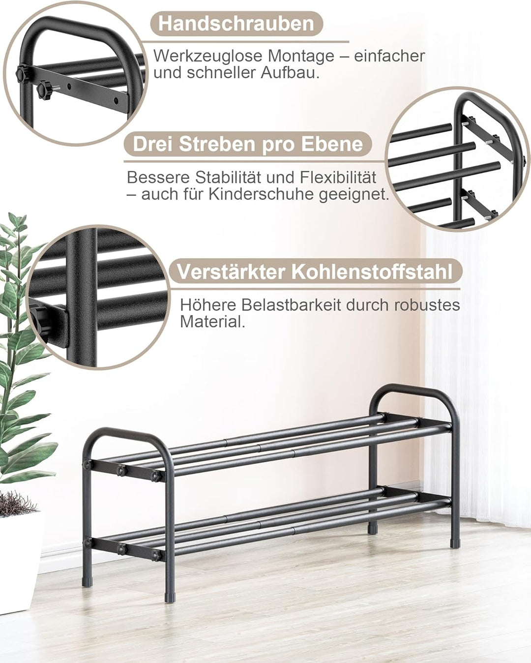 Schuhregal 2-stöckig Metall Schuhregal verstellbares erweiterbares Schuhregal ausziehbar 43 bis 79 c