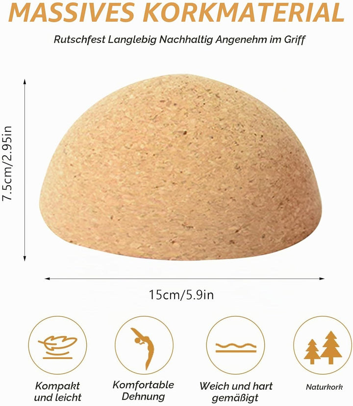 Balance Board Halbkugel aus massivem Kork Ø15cm, Höhe 7,5cm – Rutschfest, nachhaltig, ideal für Glei