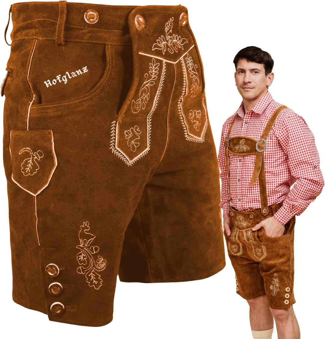 HOFGLANZ® Trachten Lederhose Herren Kurz - Hochwertige Trachtenhose für Herren mit Hosenträgern - Tr