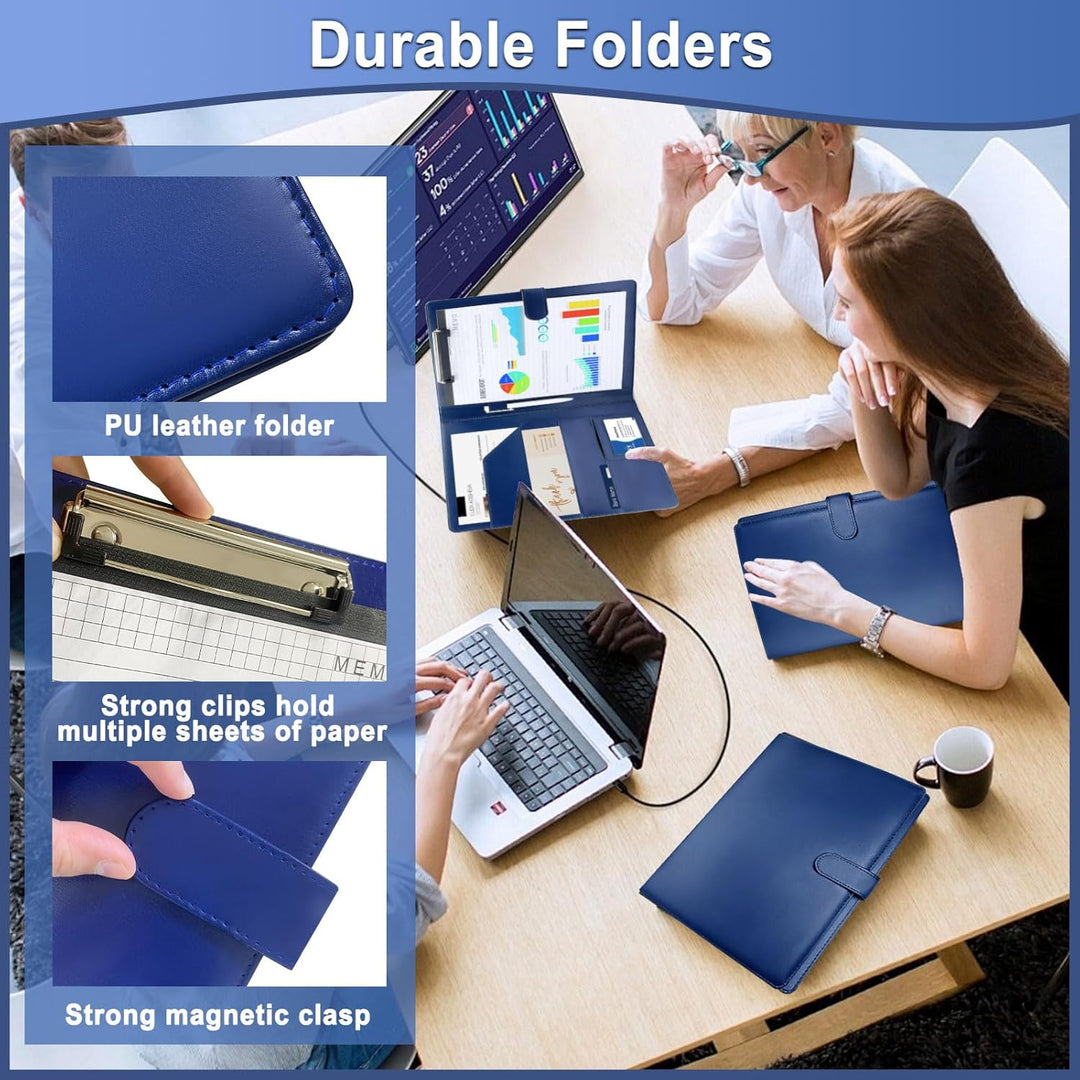 Klemmbrettmappe, PU-Leder Klemmbrett A4 mit Deckel mit Dokumentenmappe Notizblock Blau, Blau