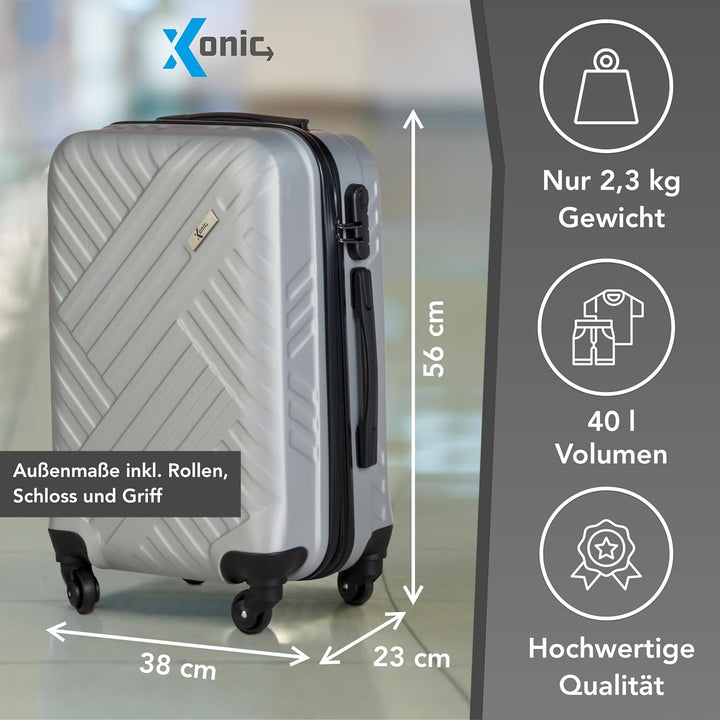 Xonic Design Reisekoffer mit Rollen– ABS Hartschalenkoffer mit 360° Leichtlauf-Rollen – hochwertige